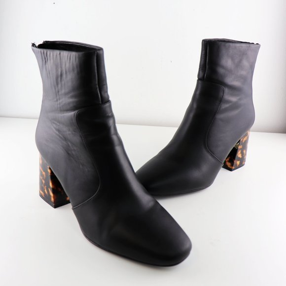 NWT Sol Sana Cecile Bootie Black Leather Ankle Boot Tortoise Heel 40 / 10 - Picture 5 of 12